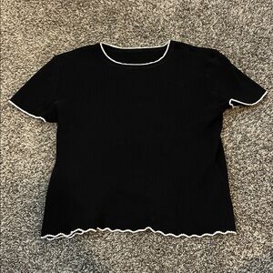 Elegant Black Ribbed Women's Top with White Trim